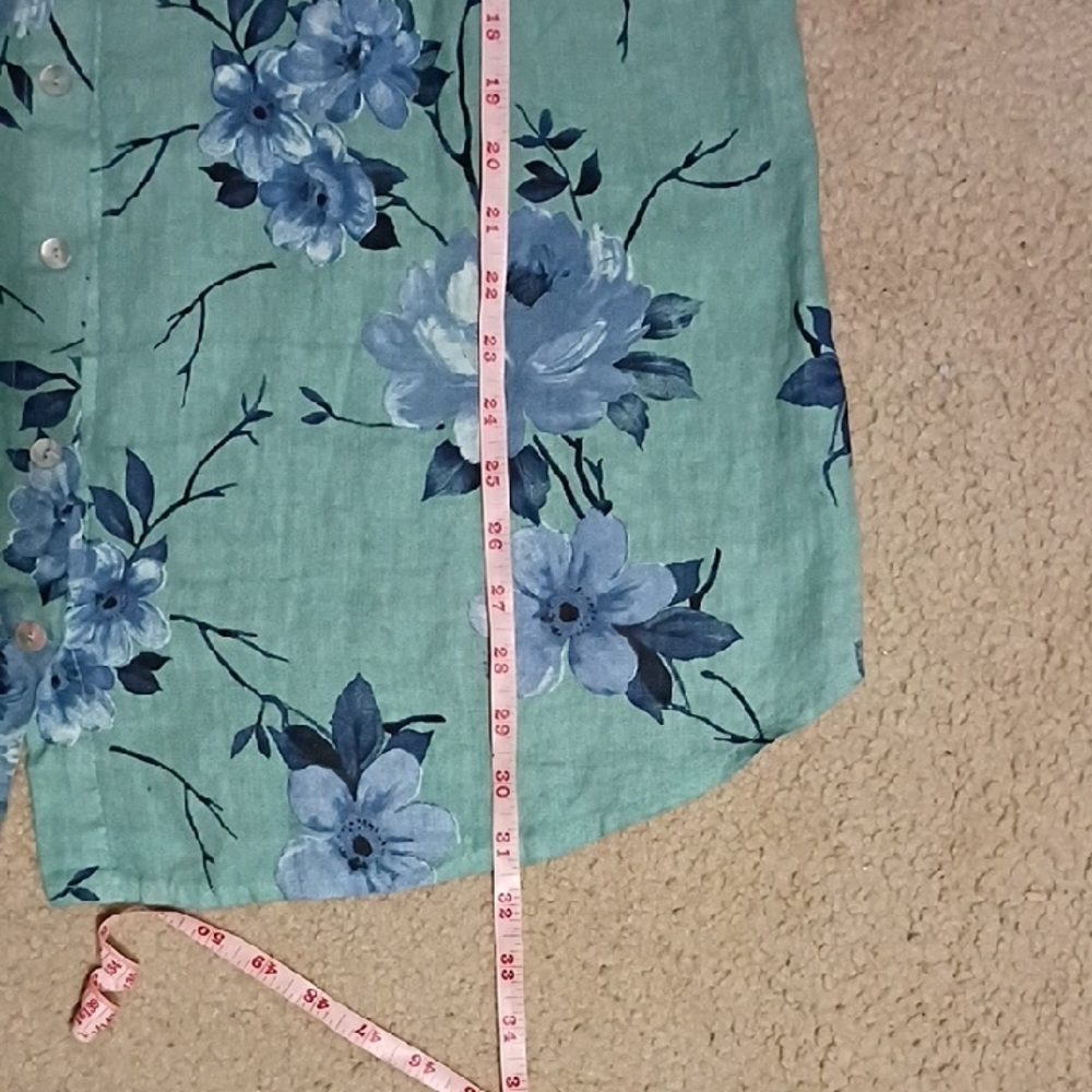 Terzo Millennio 100% Linen Floral Blue and Green Women's Tunic Size L - Picture 5 of 9